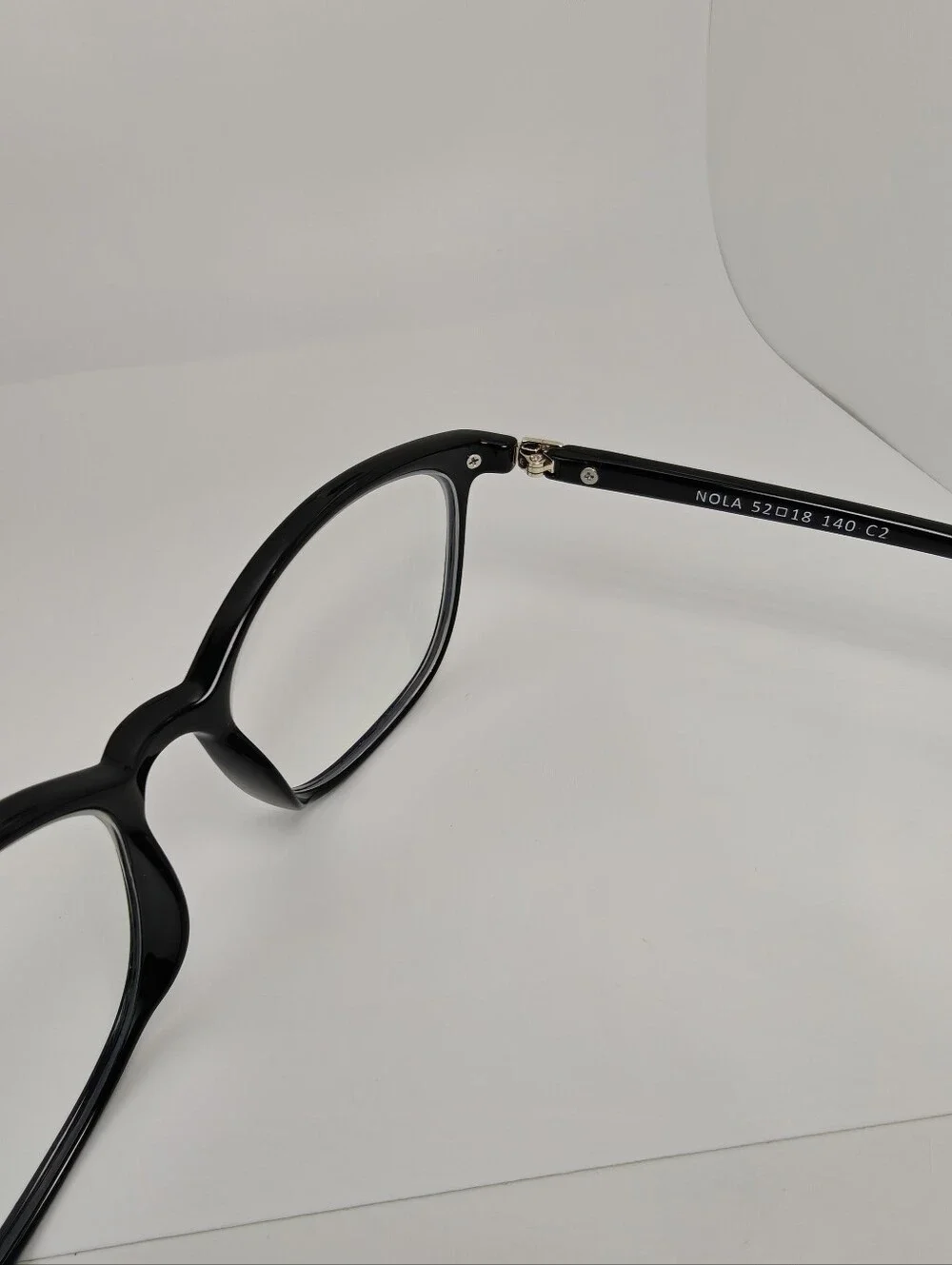 Nola. Classic Black Women's Eyeglass Frames. Gold Shield At Temple Corners.